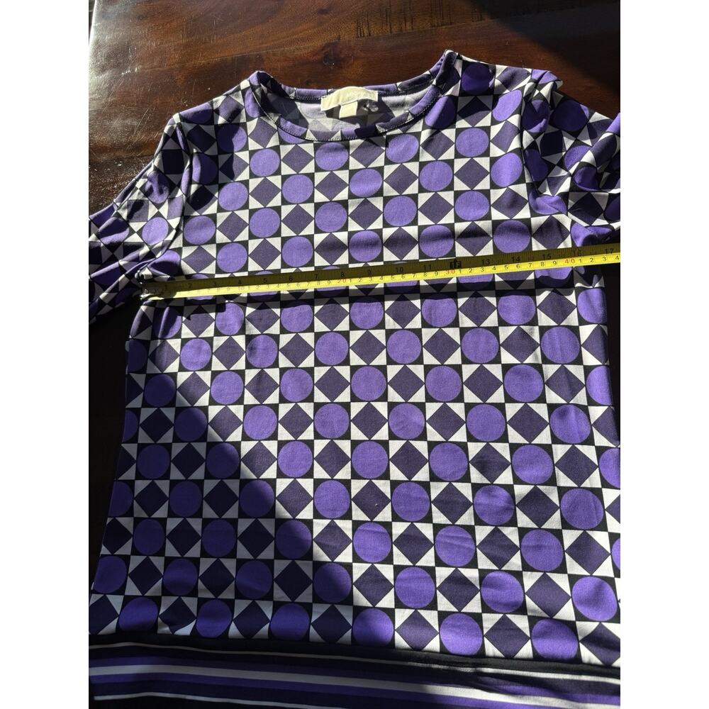 Michael Kors Purple Geometric Print Long Sleeve Top Petite Medium - Picture 6 of 12